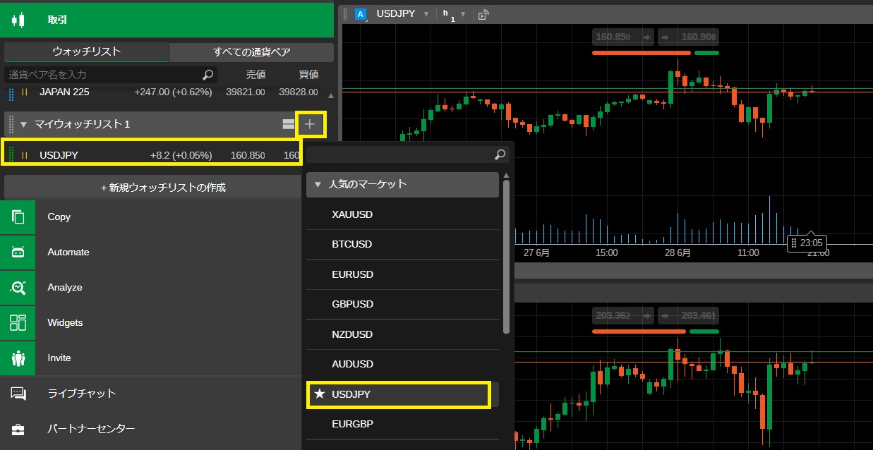 ctrader-ウォッチリストに追加する