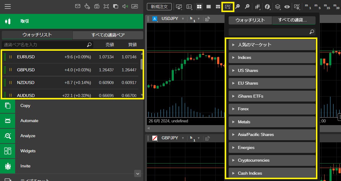 ctrader-新規チャートを開く